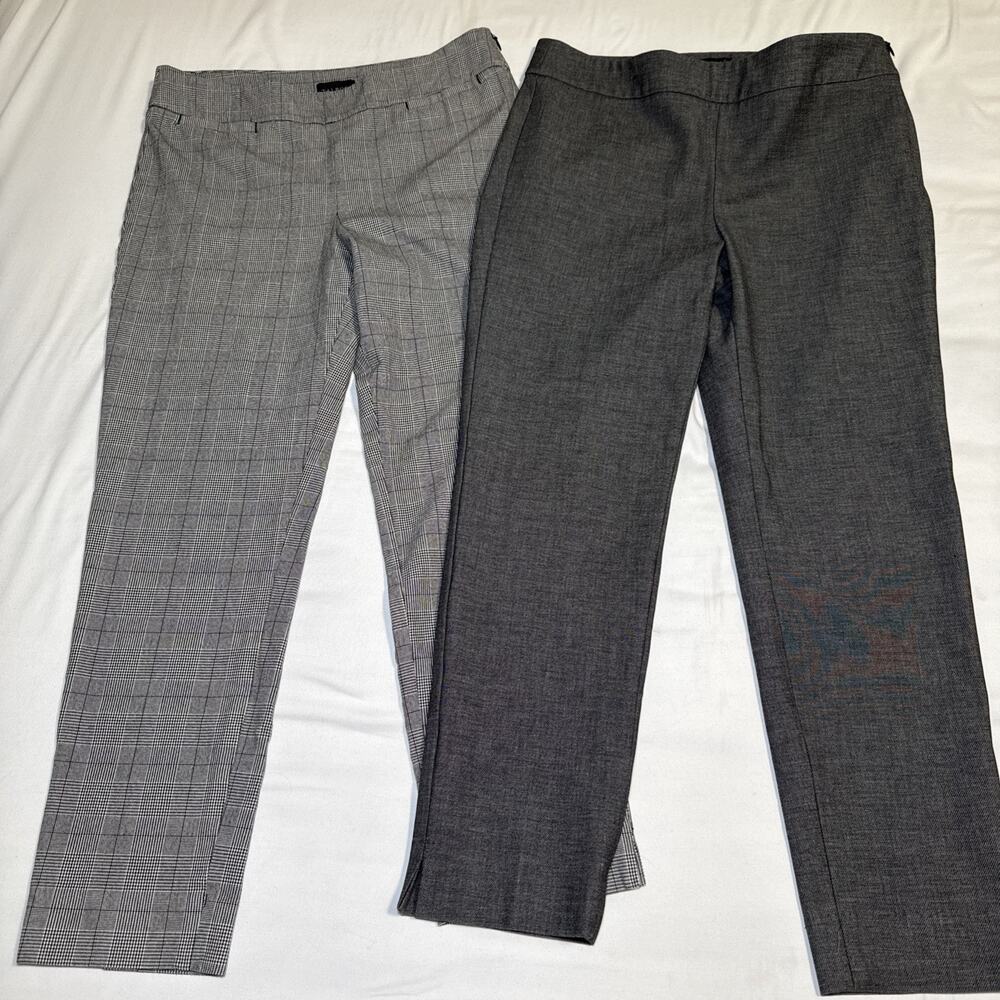 TALBOTS Chatham Ankle Pants Lot of 2 Gray Plaid Hi Stretch Petite 8 Womens EUC